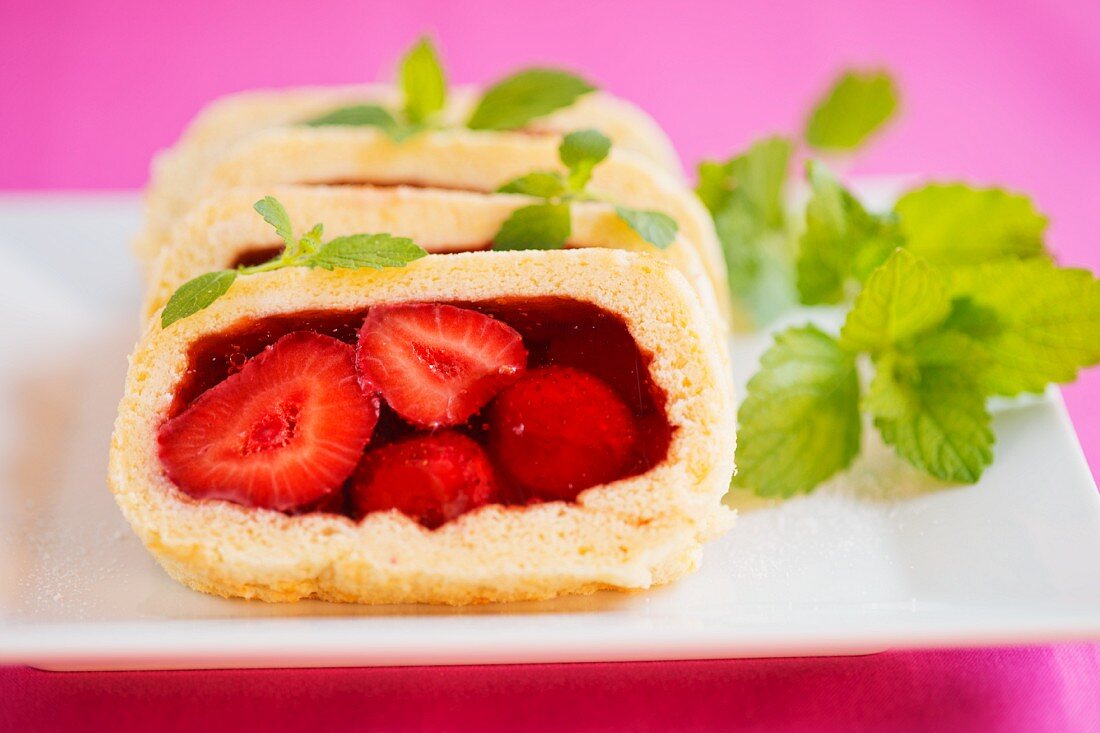 Sponge roll filled with strawberry jelly