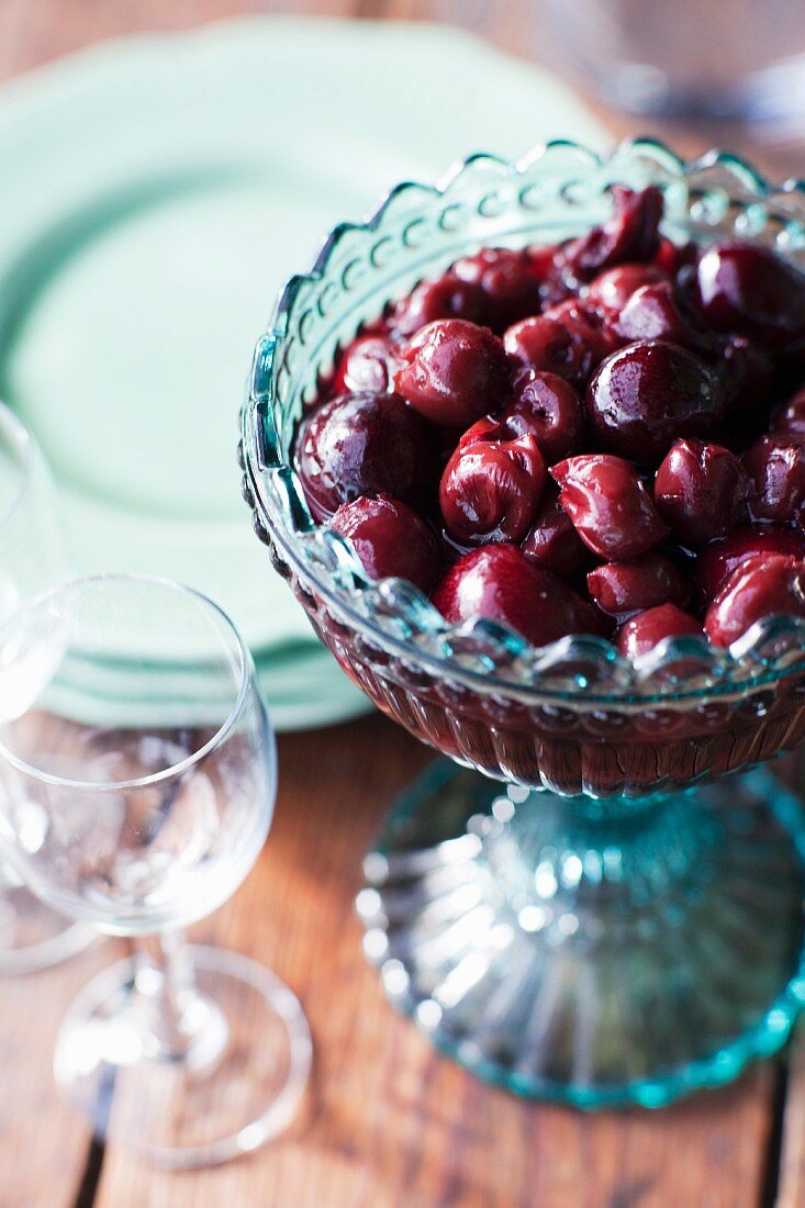 Bowl of cherries on table