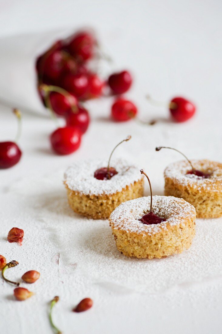 Cherry and almond cakes