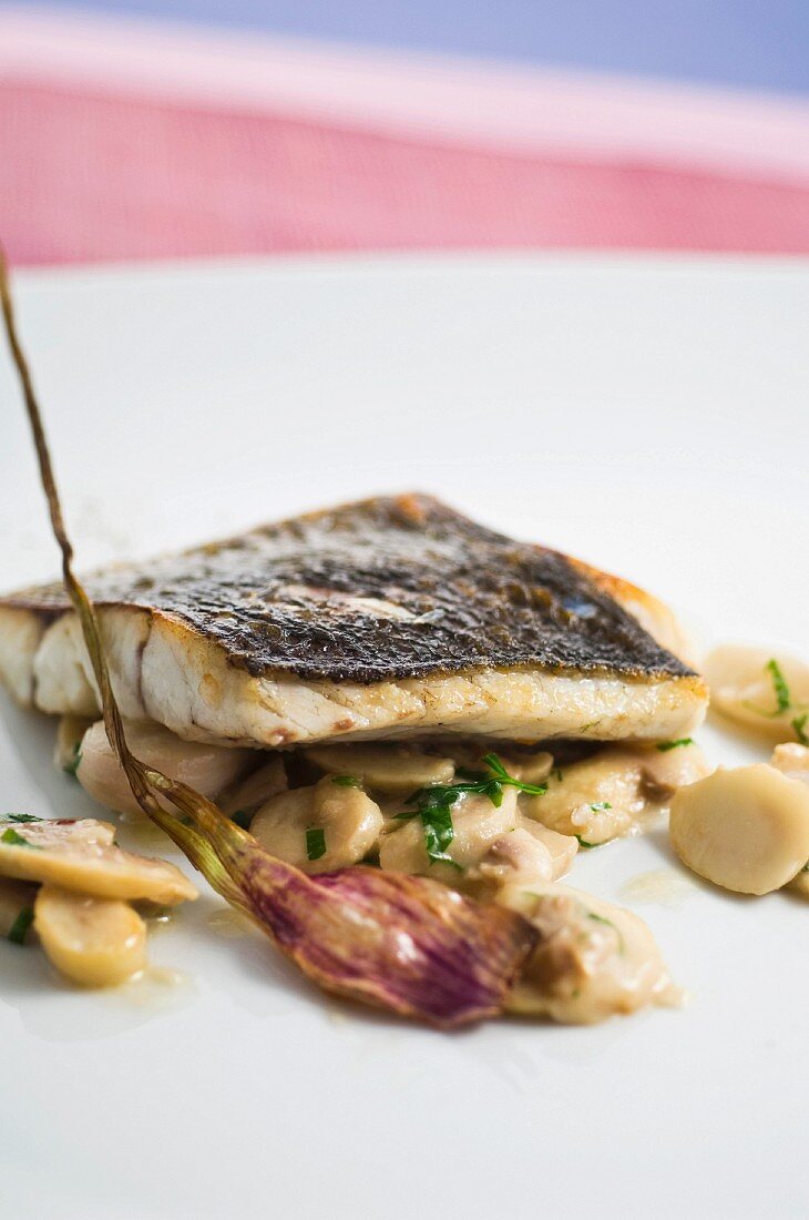 fillet of sea bream with mushrooms and garlic