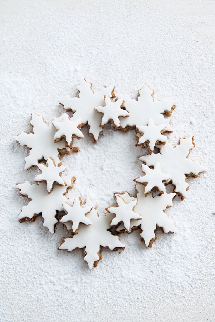 Walnut biscuits in the shape of snowflakes