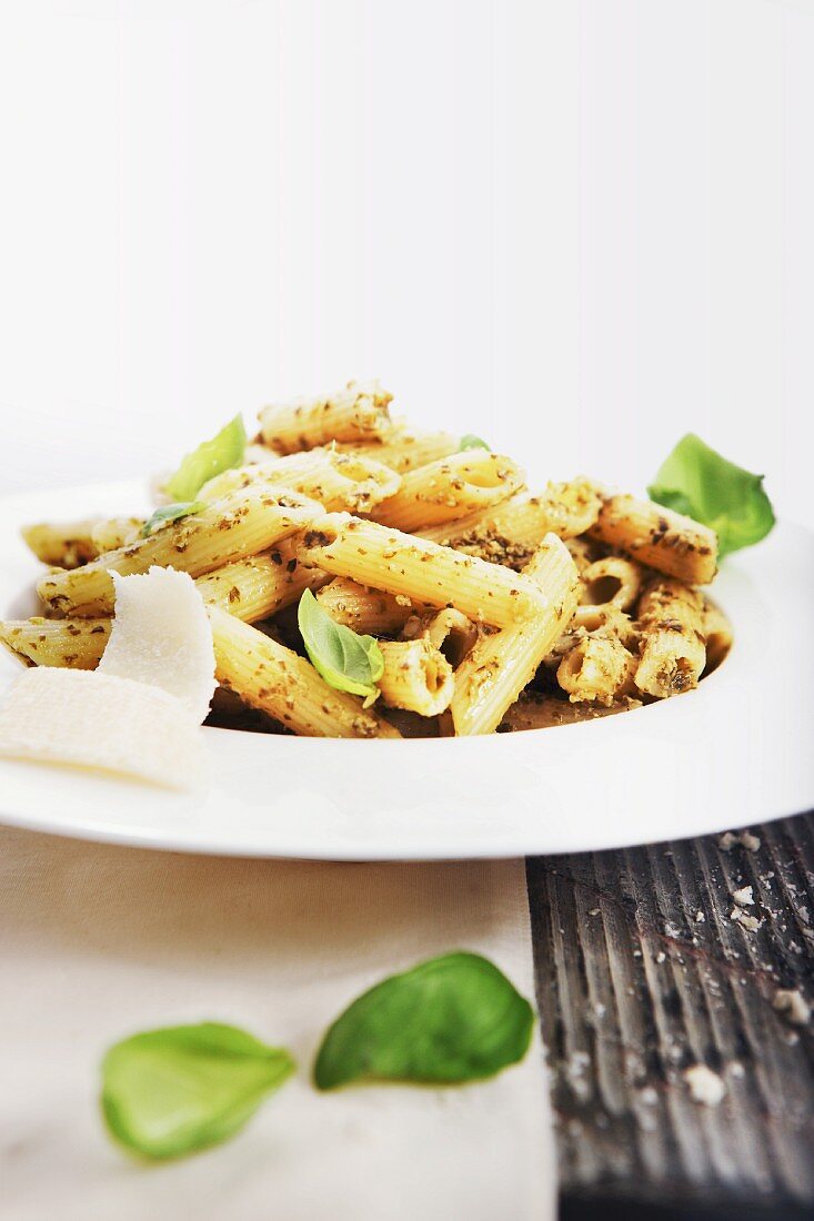 Penne with walnut pesto and parmesan