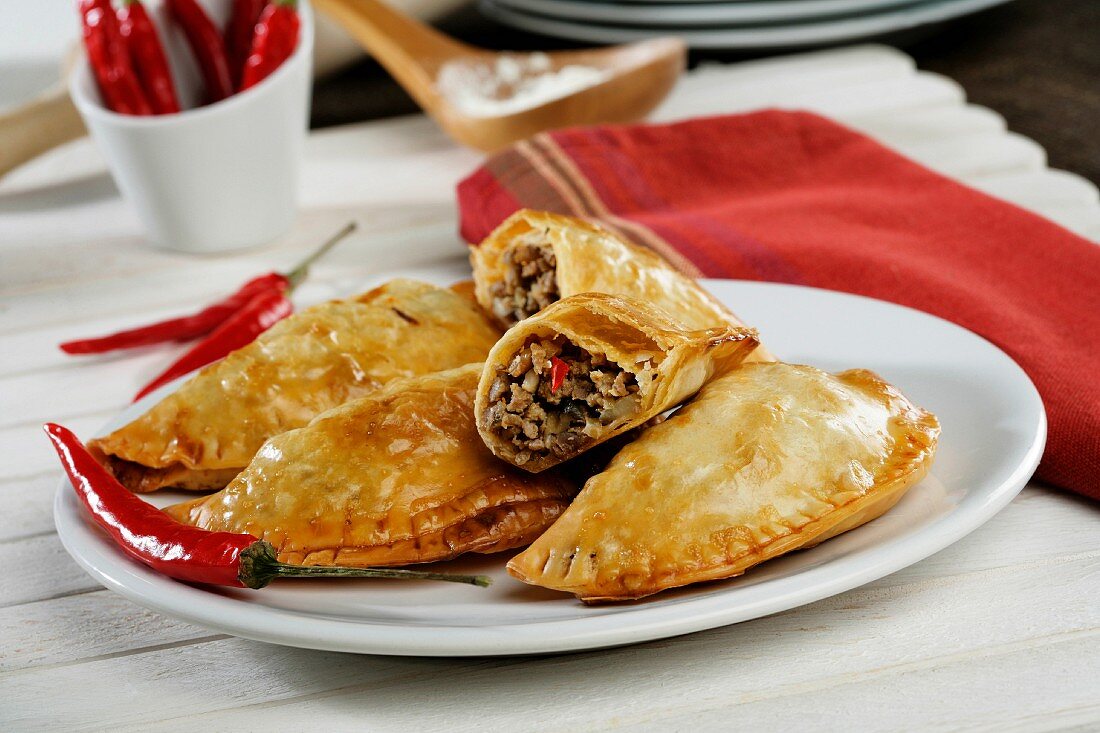 Empanadillas with minced meat, mushrooms and chillies (Spain)