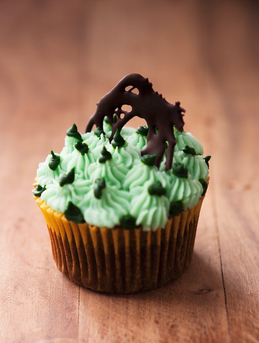 Chocolate cupcake with mint icing