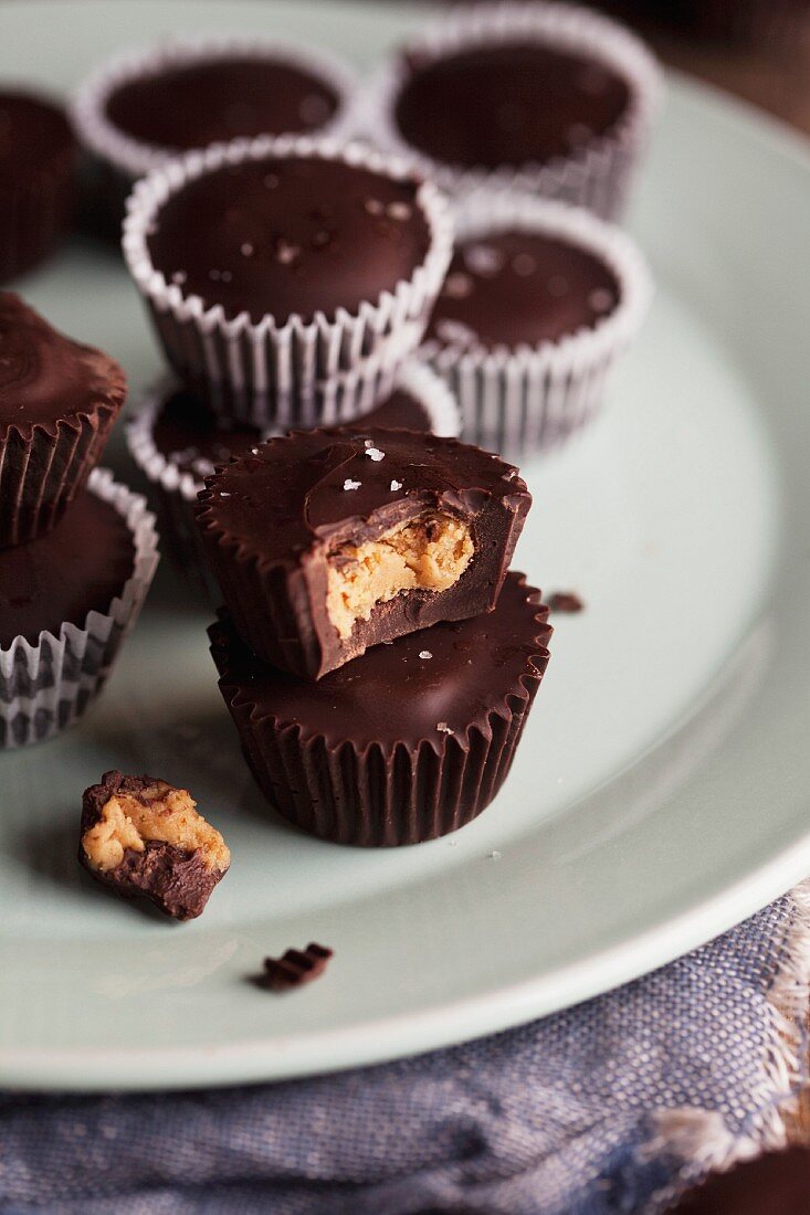 Chocolate sweets with peanut butter filling