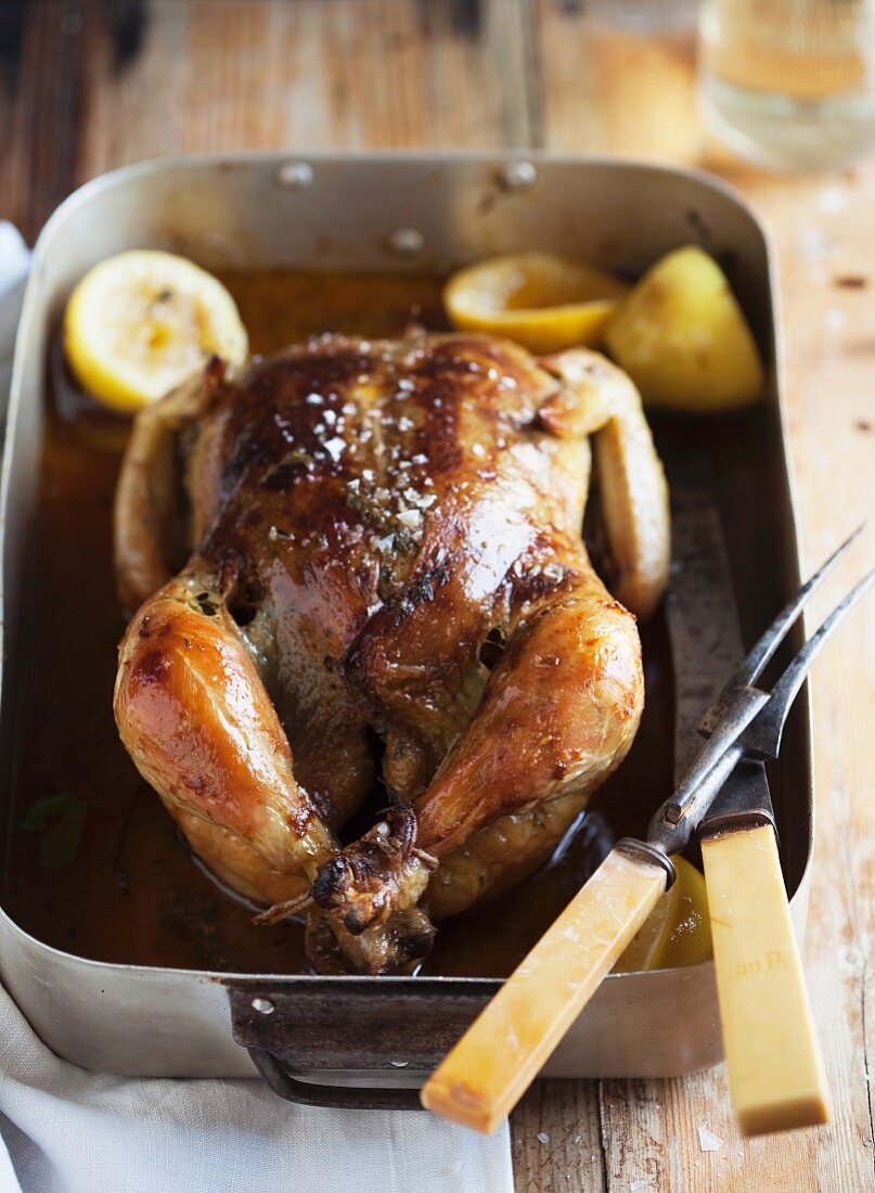 Roast chicken in the roasting tin