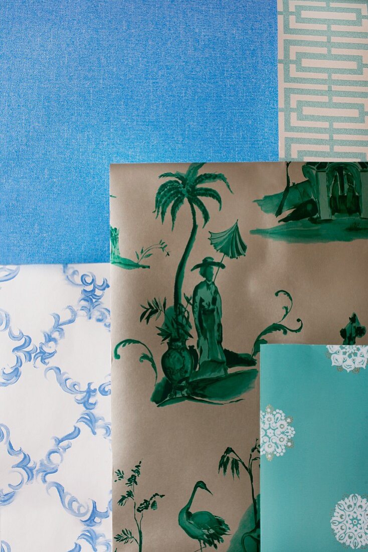 Wallpapers in blue and green patterns