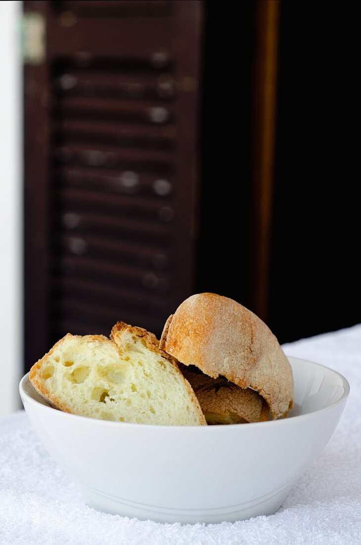 Ciabatta in a white bowl