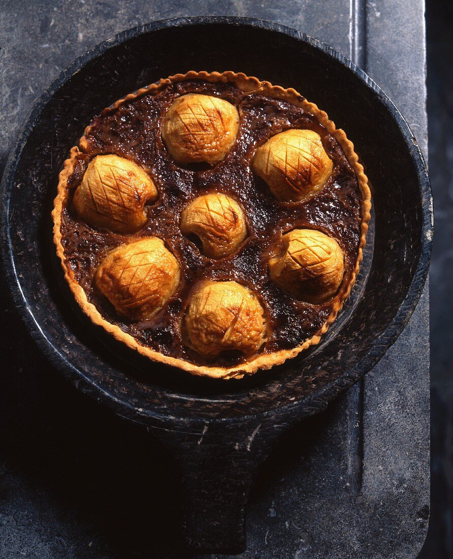 Apple tart in a cast iron pan