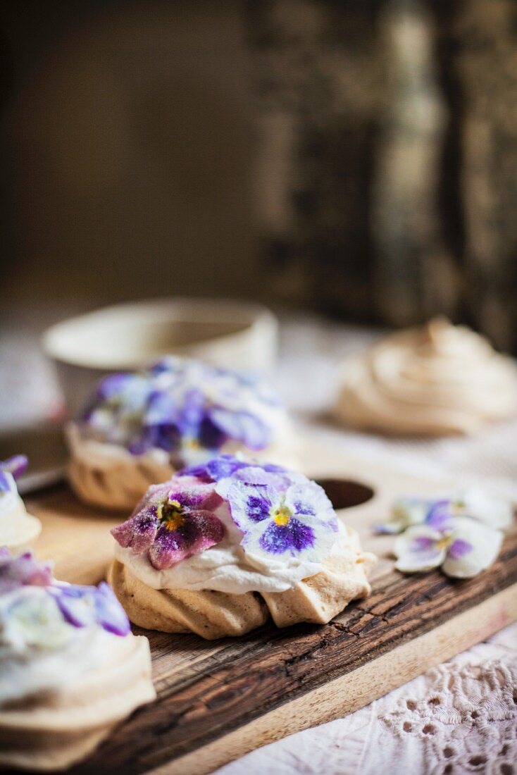 Candied Pansy and Viola Mini Meringues
