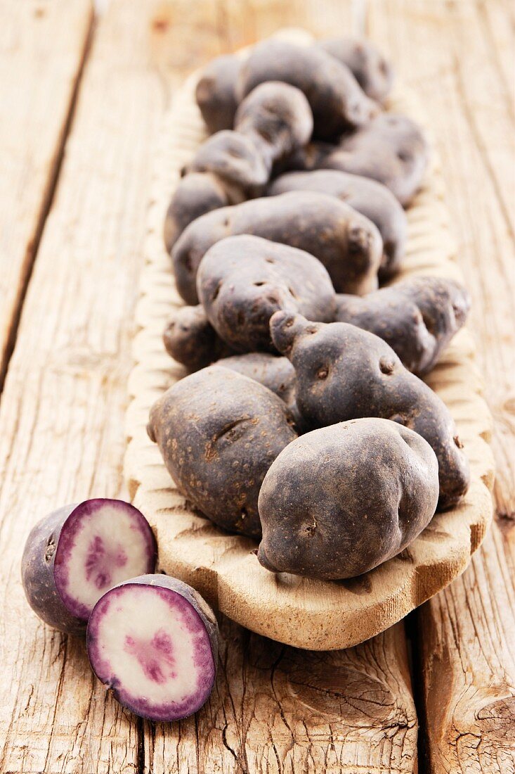 Purple Vitelotte potatoes