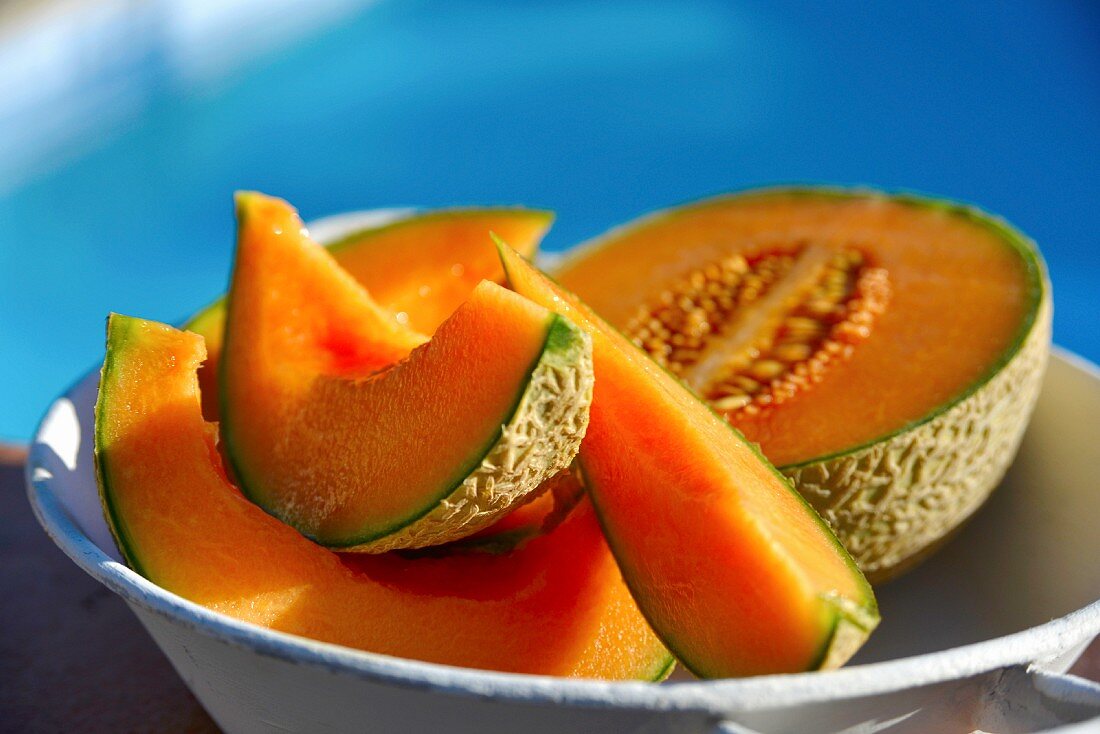 Cantaloupe melon, partly slices