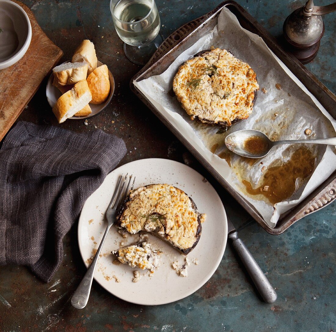 Portobello mushrooms stuffed with goat cheese