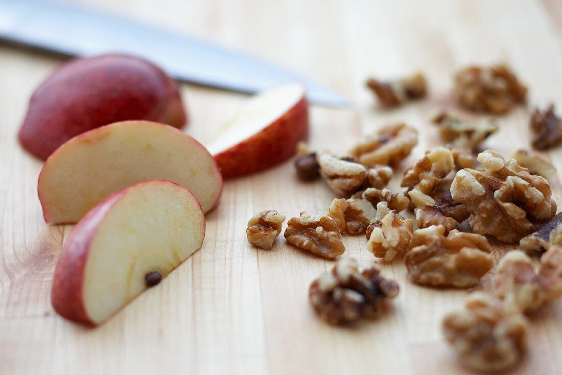 Sliced Apples and Chopped Walnuts