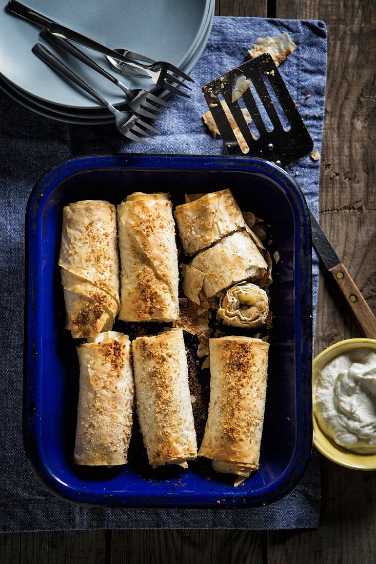 Puff pastry rolls with a banana and nut filling