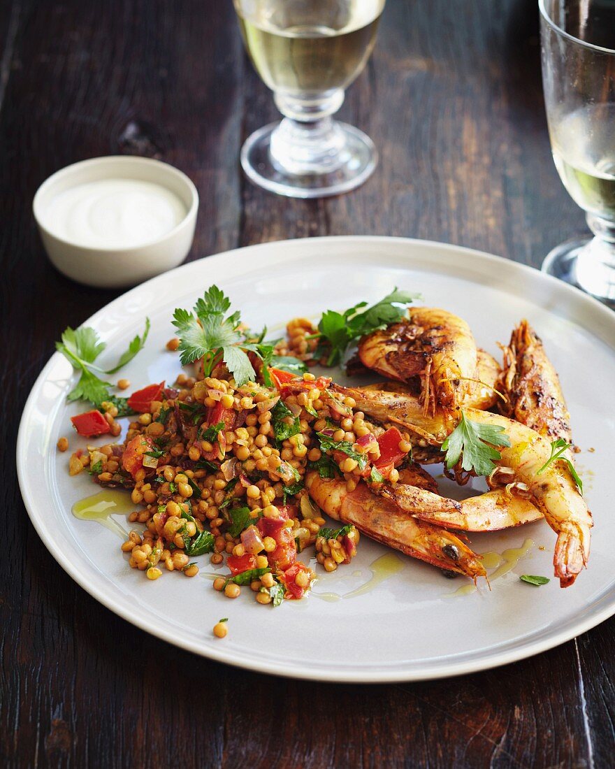 Prawn and lentil salad