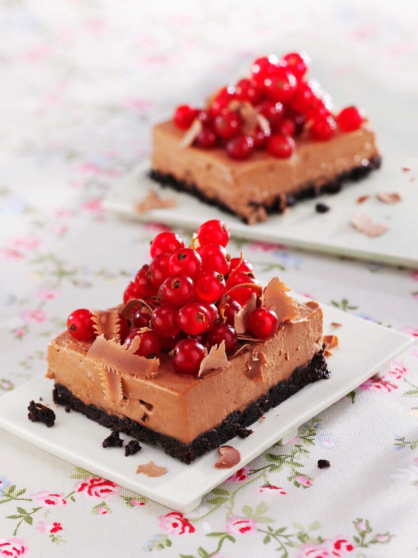 Chocolate and redcurrant slices