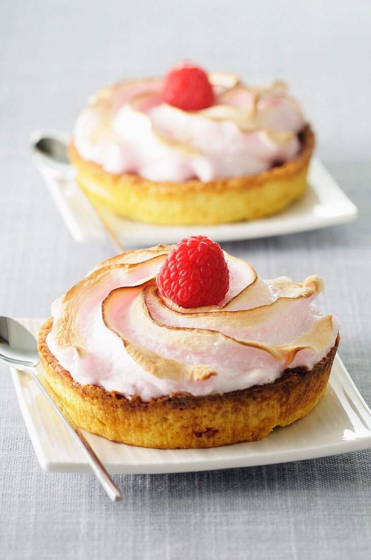 A meringue tartlet with raspberries