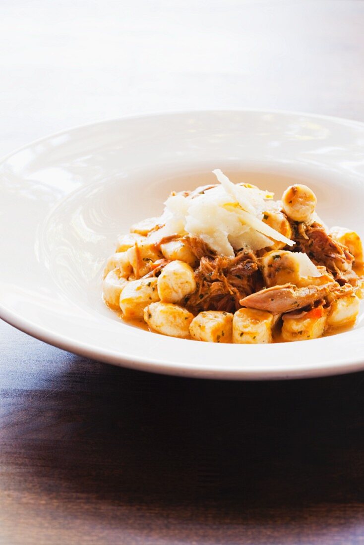 Wild Boar Gnocchi in a White Bowl