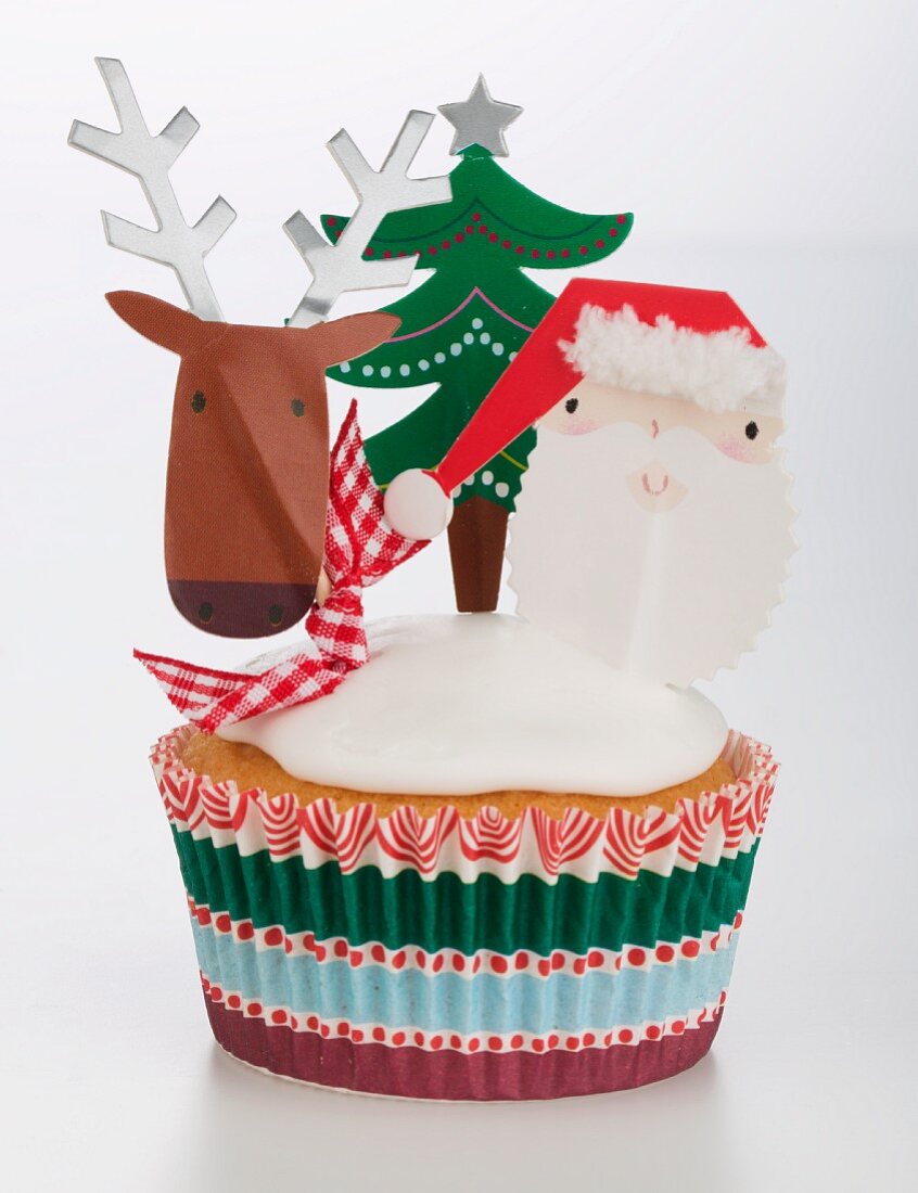 A cupcake with Christmas decorations