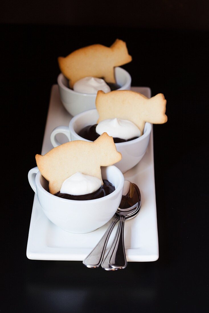 Pigs in Mud; Chocolate Pudding Cups with Whipped Creme and Pig Shaped Butter Cookies
