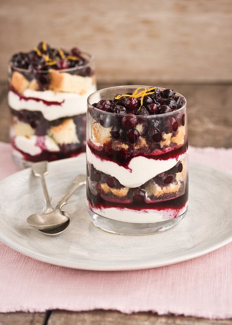 Blueberry trifle with lemon zest