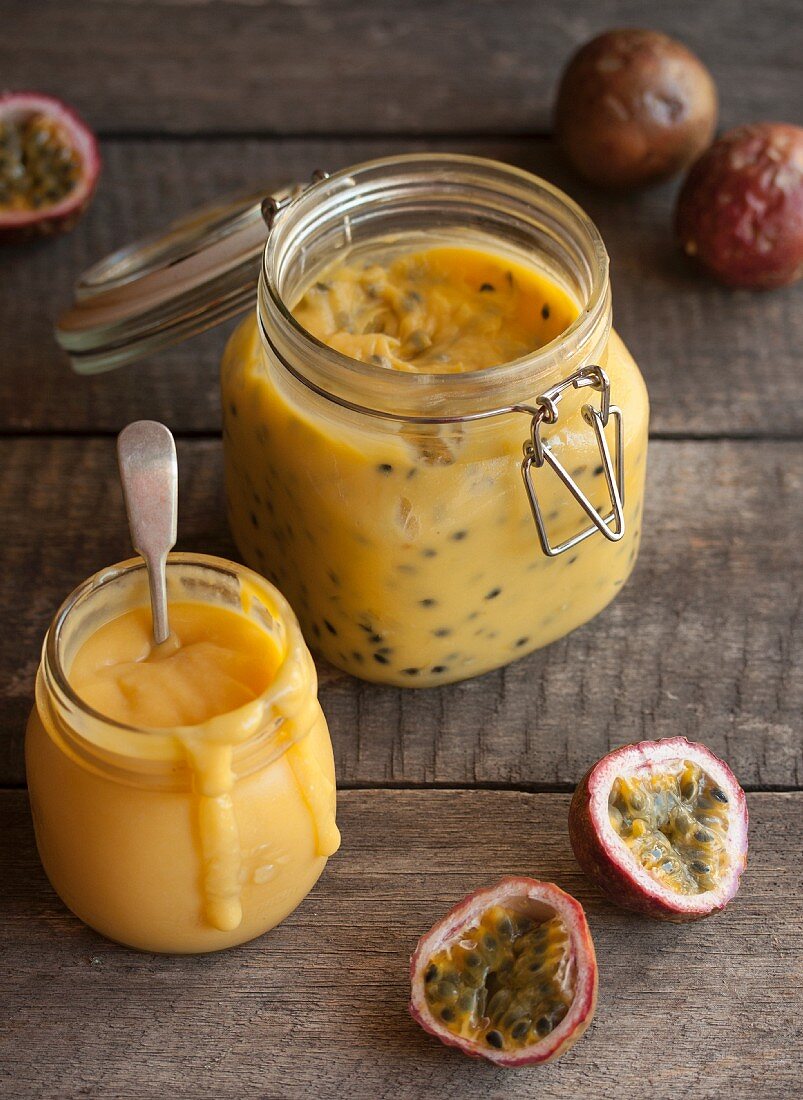 Passion fruit curd in jars