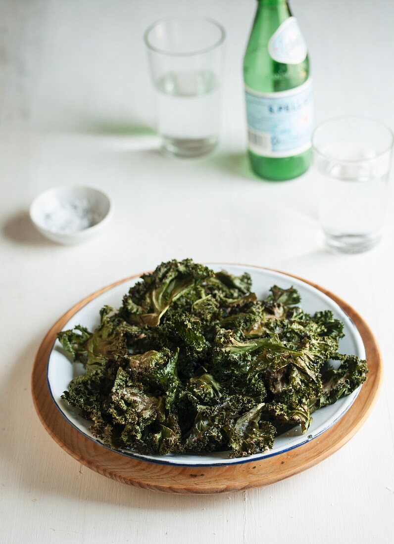 Deep-fried kale and mineral water