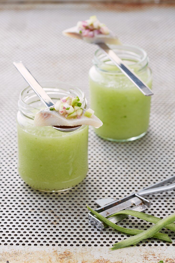 Cucumber smoothie with soused herrings
