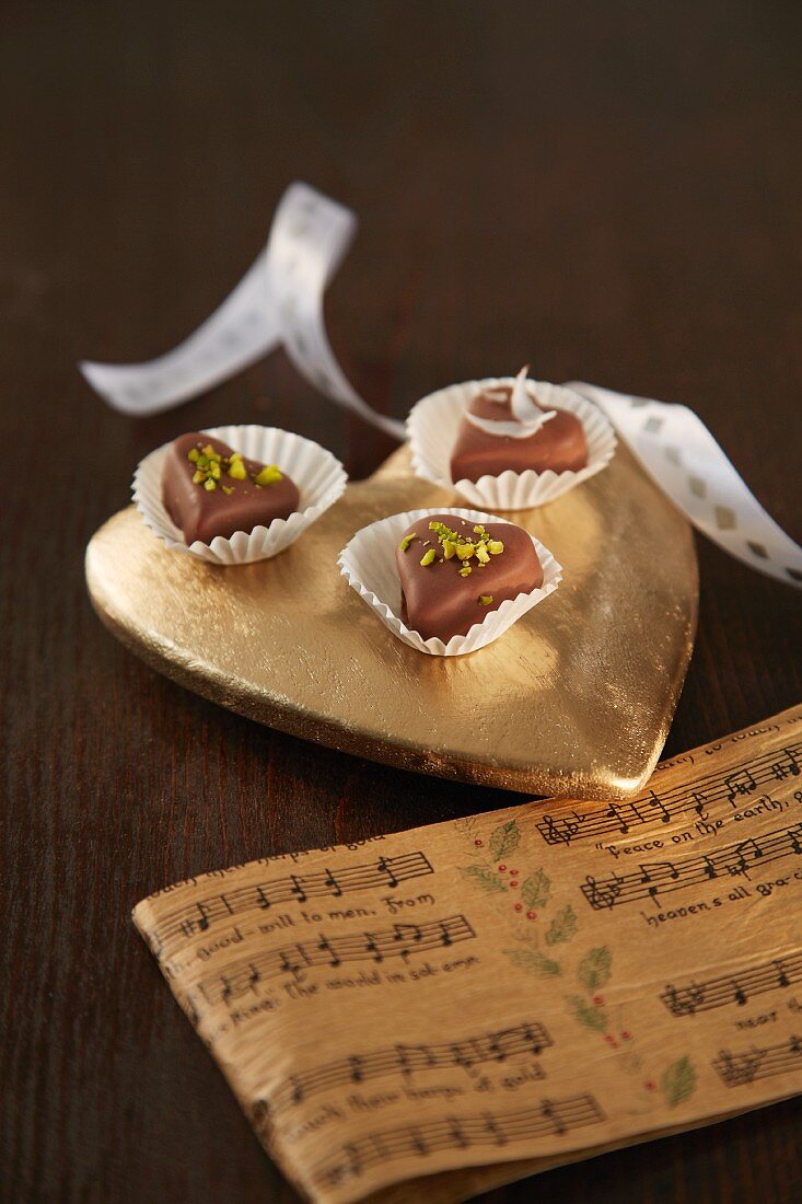 Heart-shaped chocolates with cherry brandy