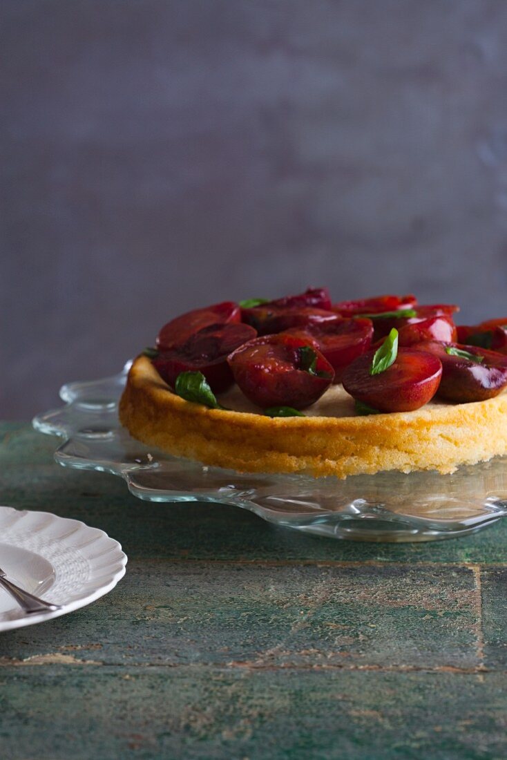 Ricotta Cake with Plums and Basil