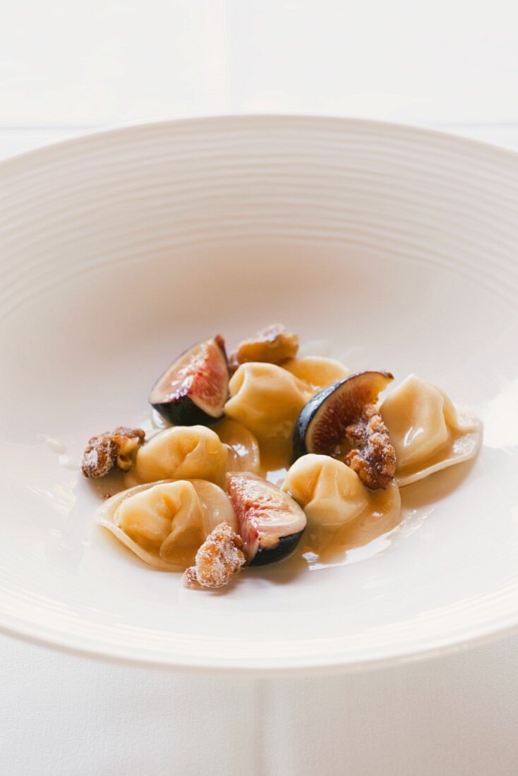 Cheese Ravioli with a Fig and Candied Walnut Sauce