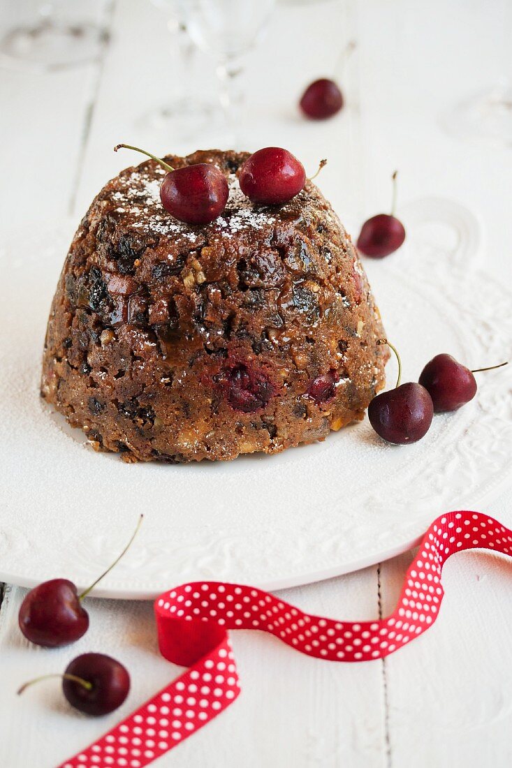 Christmas pudding with cherries