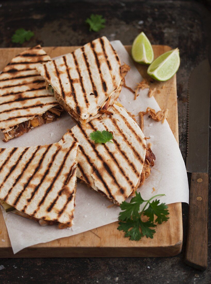 Quesadillas and wedges of lime