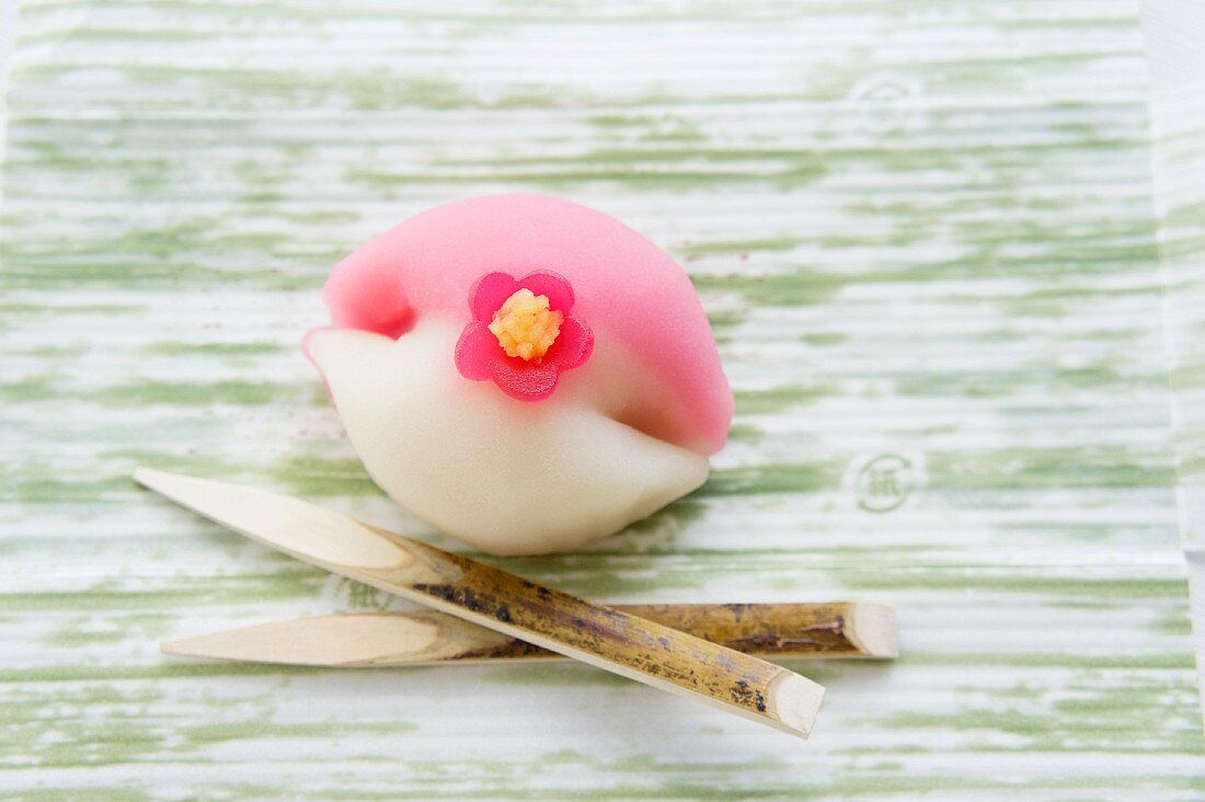 Wagashi camellia (tsubaki), a Japanese sweet