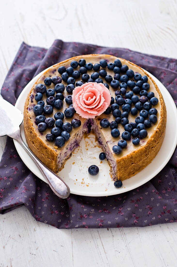 Cheesecake with blueberries and bananas