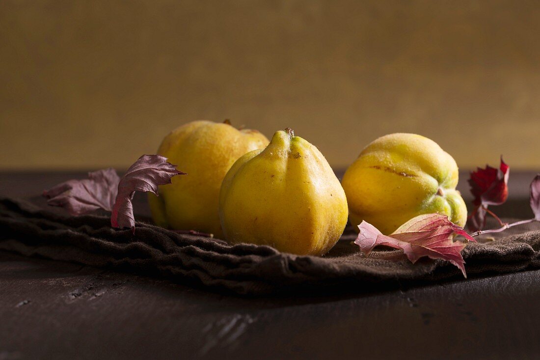 Quinces with autumn leaves