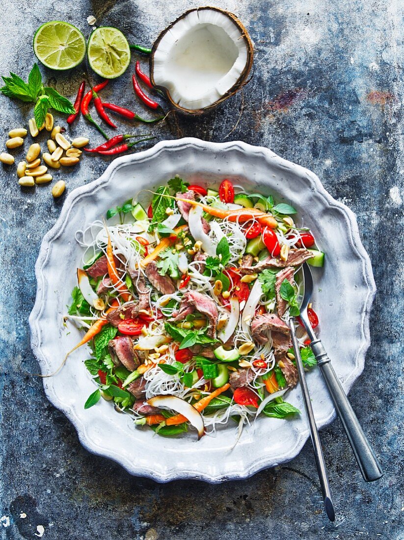 Beef salad with coconut, chillies and peanuts (Thailand)