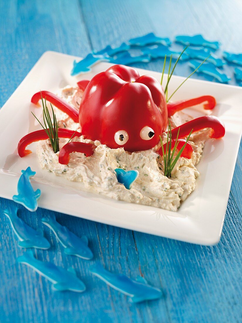 A pepper octopus with dip