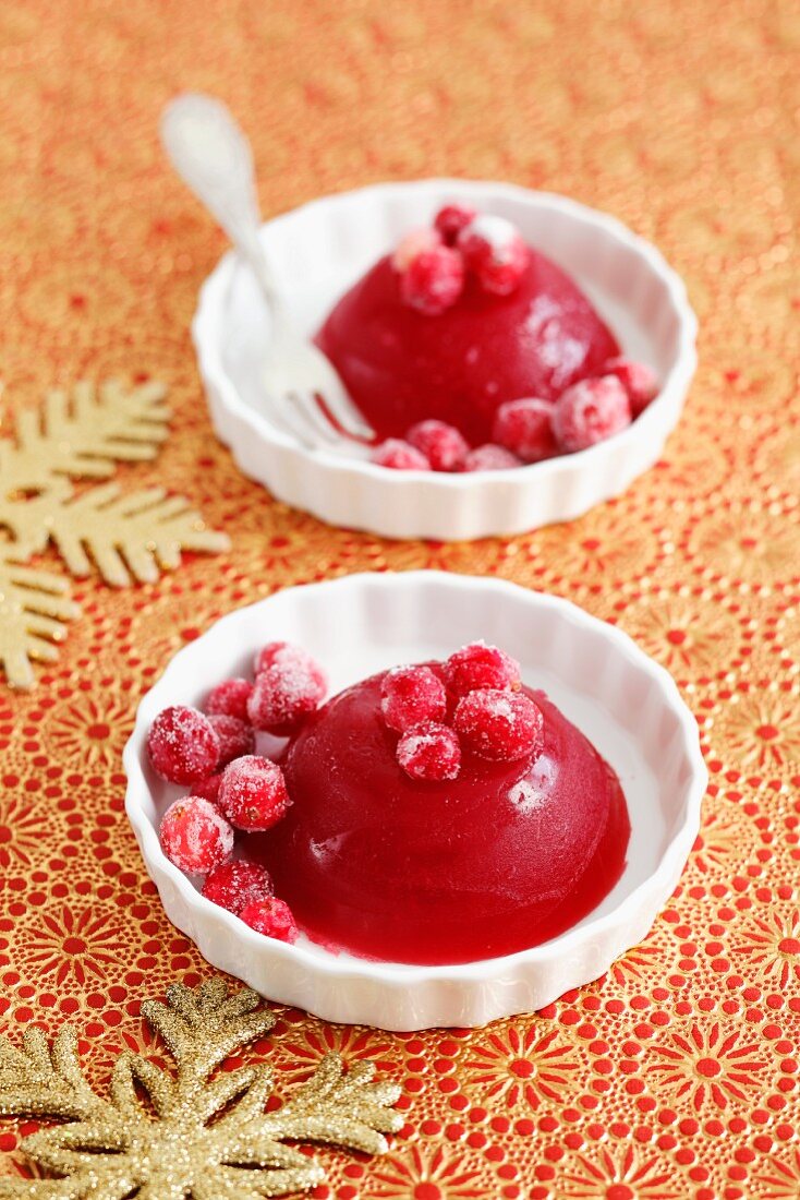 Cranberry jelly with sugared cranberries, for Christmas