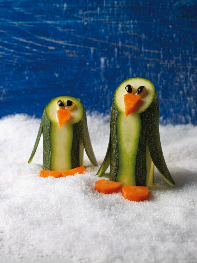 Courgette penguins with carrots