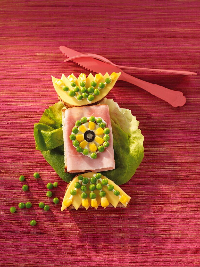 A savoury sweet made from ham, cheese and peas
