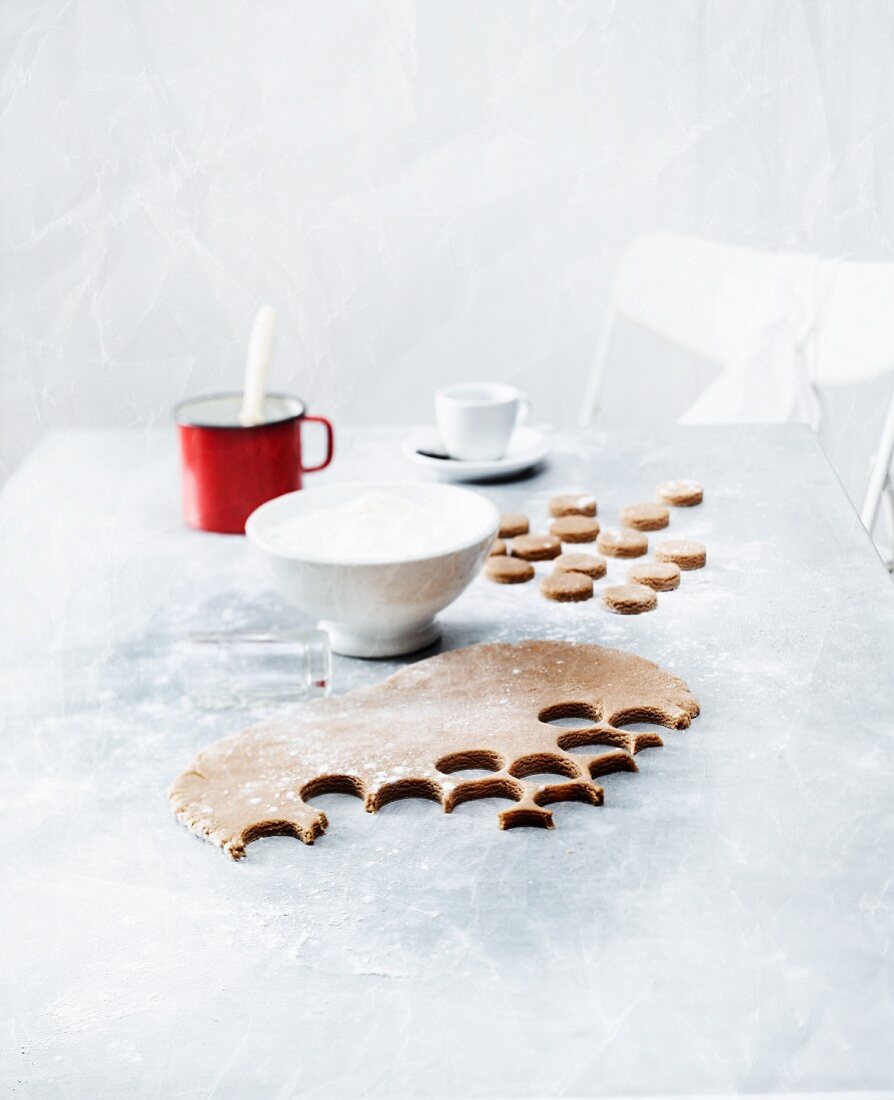 Dough for Pfeffernüsse (spiced soft gingerbread from Germany) and some ready cut