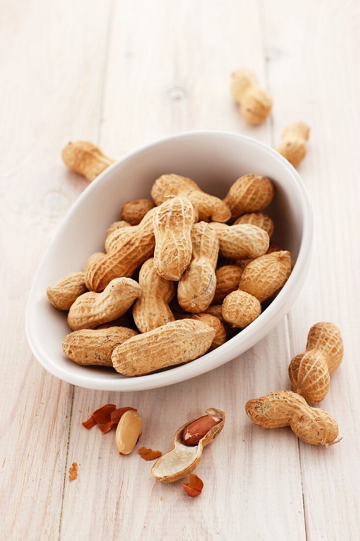 Peanuts in a white bowl