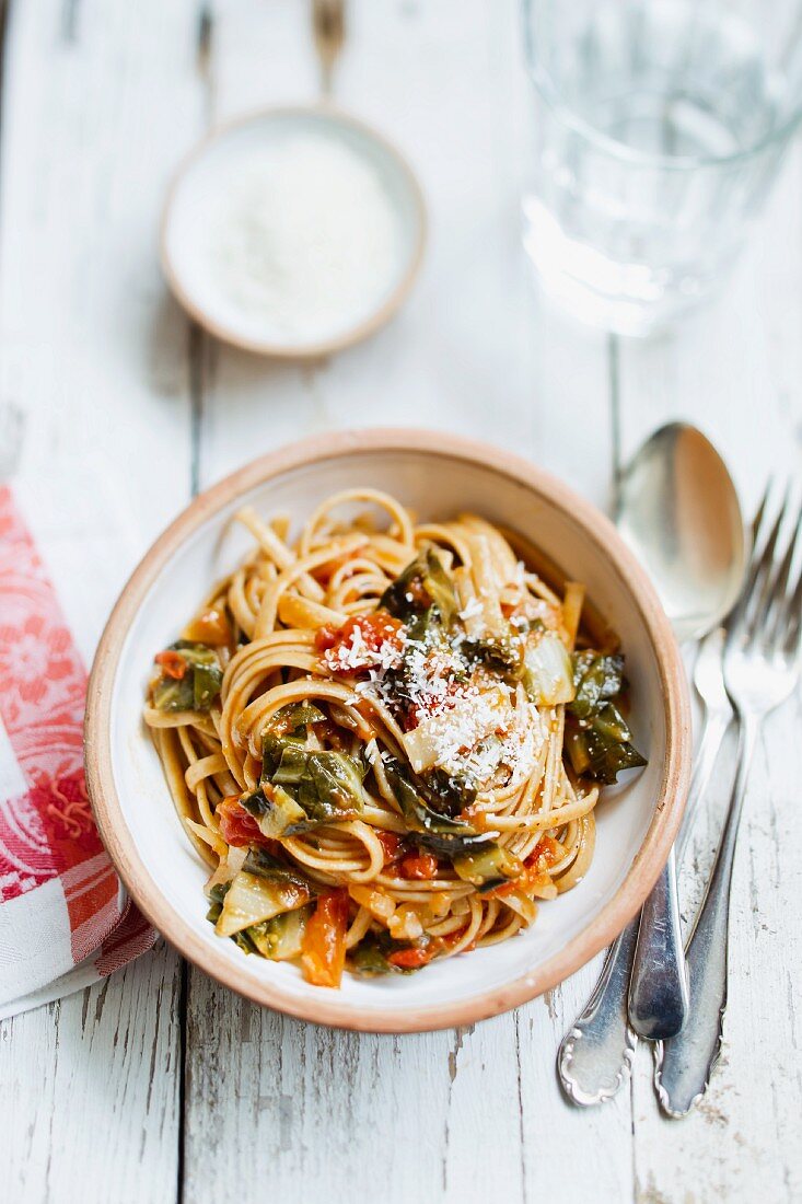 Linguine with chard