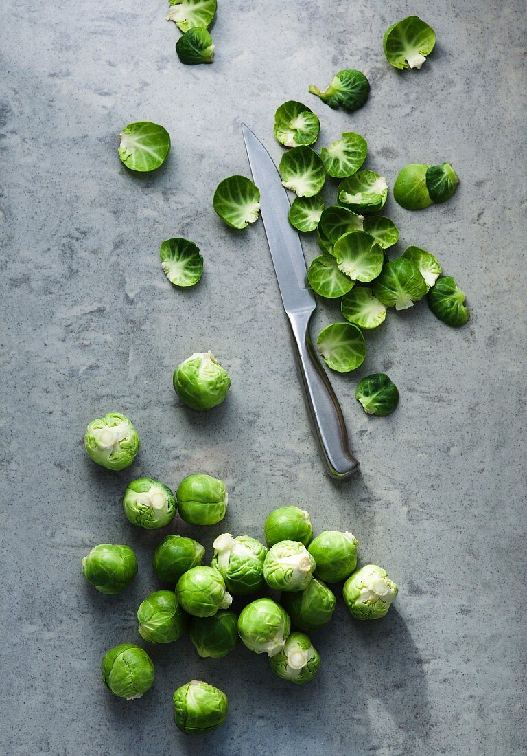 Brussels sprouts with discarded leaves