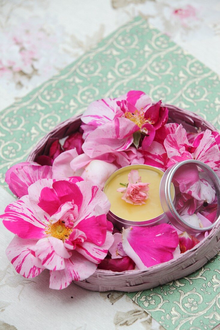 Homemade rose lip balm