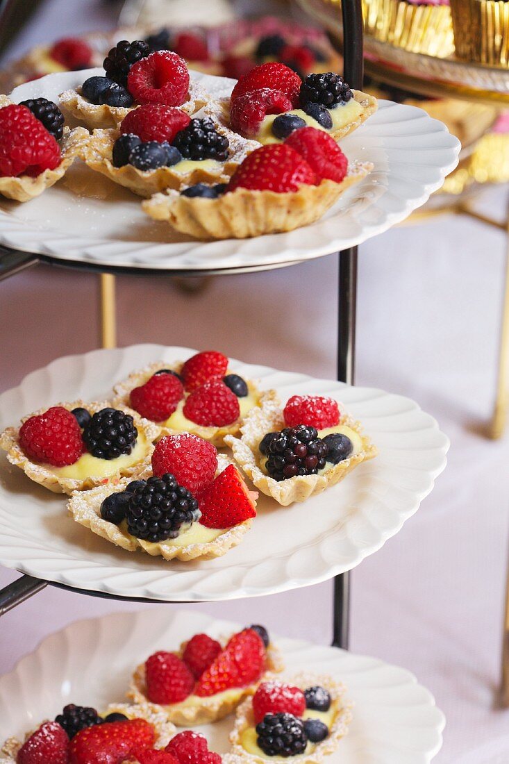 Tiered Trays of Berry Tartlets
