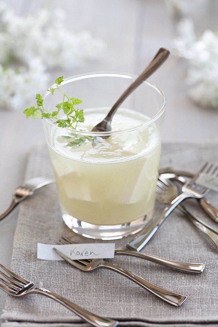 A soy drink with chervil