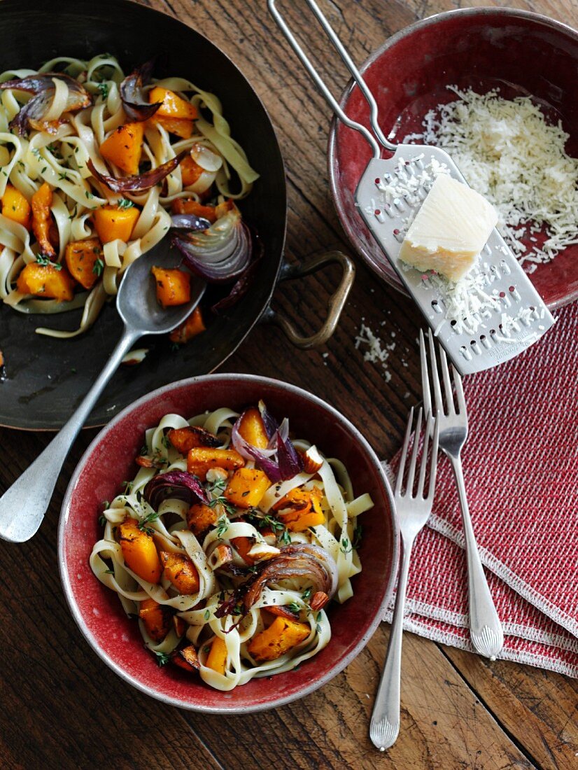 Tagliatelle with baked squash and grated parmesan